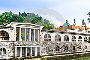 View on Plecnik Arcades at the Ljubljanica River - Slovenia