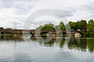 View at Po river, park and Bridge Umberto I in Turin, Italy