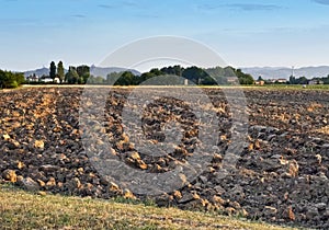 View of the Po Valley, Pianura Padana. Countryside of Bologna. Italy