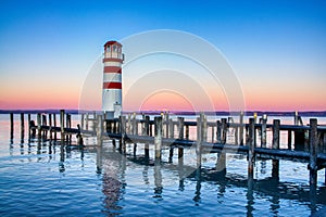 View of Podersdorf Lighthouse at dawn. Neusiedl am See, Austria