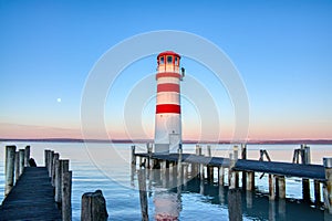 View of Podersdorf Lighthouse at dawn. Neusiedl am See, Austria