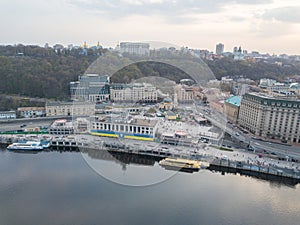 View of Podil, River station and the river Dnieper in Kyiv, Ukraine photo