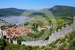 View pof Ston town and its defensive walls, Peljesac Peninsula,