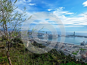 View Point of Barcelona from Mirador del Alcade (Mirador De L\'Alcalde), Montjuc Hill, Barcelona, Spain photo