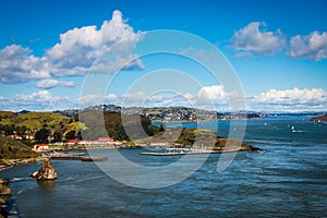 View of Point Cavallo with Tiburon seen from the golden gate bridge on a clear sunny day