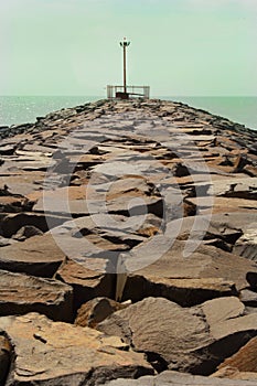 The view point of karaikal beach with stone way.