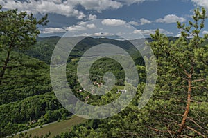 View point Skalka rock over valley of river Hornad in summer hot day