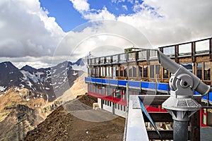 View point on summit station of schnalstaler gletscherbahn to mountain range in the Ã¶tztal alps