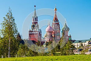 View of the Pokrovsky Cathedral St. Basil`s Cathedral with the P