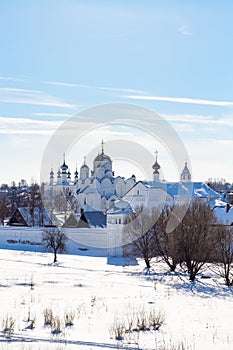 view of Pokrovsky Monastery in Suzdal in winter