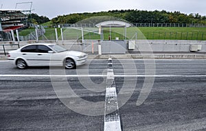 View from the pole position in a racetrack.