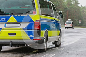 View of police car from behind