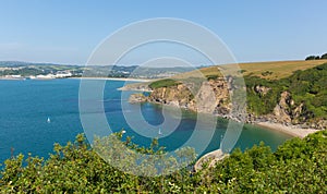 View from Polkerris Cornwall England to Par beach photo