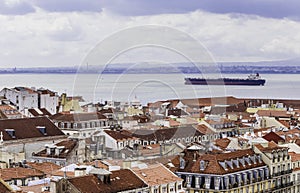 Pombaline Downtown of Lisbon from the upper level terrace of Santa Just Lift, Lisbon, Portugal photo
