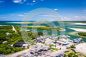 View of Ponce Inlet and New Smyrna Beach from Ponce de Leon Inlet Lighthouse, Florida.