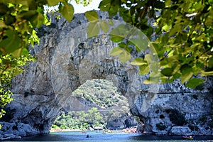 View of Pont d`Arc natural bridge in France