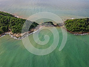 View from Ponta do Pai Vitorio sunny summer day in Rasa Beach, Armacao dos Buzios, Rio de Janeiro, Brazil. aeriel photo