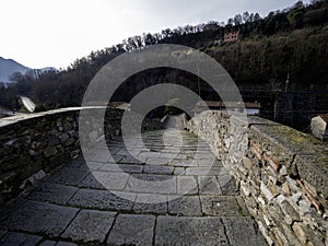 view of the Ponte della Maddalena or Ponte del Diavolo in Borgo a Mozzano Lucca. tuscany Italy