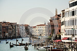 View from Ponte di Rialto bridge, Venice, Italy, vintage hues