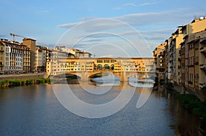 View of Ponte Vecchio at sunset, Florence, Italy