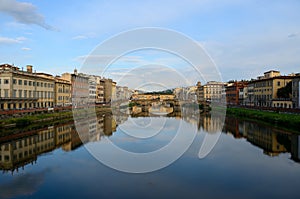 View of Ponte Vecchio at sunset, Florence, Italy