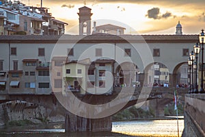 View of Ponte Vecchio at sunset, Florence, Italy