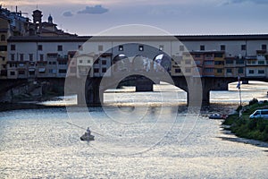 View of Ponte Vecchio at sunset, Florence, Italy