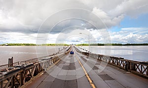 View of the pontoon bridge Demerara Harbour Bridge in Guyana