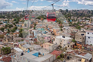 View of the poor neighborhoods of Santo Domingo from teleferico cable car, slum and poverty of the capital of Dominican Republic photo