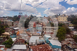 View of the poor neighborhoods of Santo Domingo from teleferico cable car, slum and poverty of the capital of Dominican Republic photo