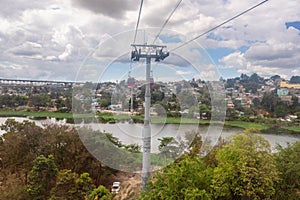 View of the poor neighborhoods of Santo Domingo from teleferico cable car, slum and poverty of the capital of Dominican Republic photo
