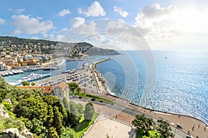 View of the port along the French Riviera in Nice France