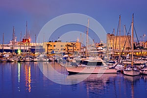 View of port area and bay in Heraklion, capital of Crete island, Greece