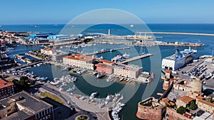 View of the port city of Livorno in Tuscany from above