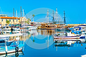 View of a port in Kyrenia/Girne during a sunny summer day, Cyprus