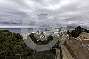 View of the port of Malaga, an important import and transit port of Spain.