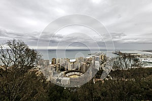 View of the port of Malaga, an important import and transit port of Spain.