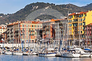 View on Port of Nice and Luxury Yachts, France