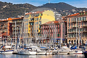View on Port of Nice and Luxury Yachts, France