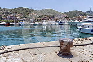 View of the port of Porto Santo Stefano on a sunny day, Grosseto, Italy