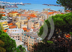 View port of San Remo San Remo and of the city on Azure Italian Riviera, province of Imperia, Western Liguria, Italy