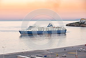 View of port, terminal dock and car ferries in Rafina city, Attiki, Greece