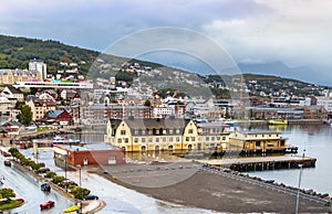 Port and town of Harstad, Hinnoya island, Troms county, Norway