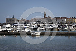 View of the port and village of Budva, city located on the Adriatic sea coast in Montenegro