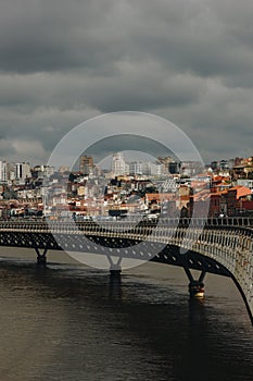 View of Porto across the Duoro river at sunset