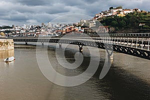 View of Porto across the Duoro river at sunset