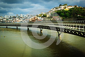 View of Porto across the Duoro river at sunset