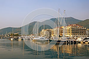 View of Porto Montenegro - full service yacht marina in the Adriatic. Tivat, Montenegro