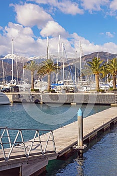 View of Porto Montenegro - yacht marina in the Adriatic. Tivat city, Montenegro