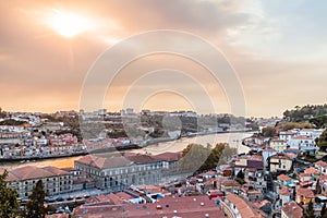 View from Porto over Douro river to Vila Nova de Gaia town, Portug photo